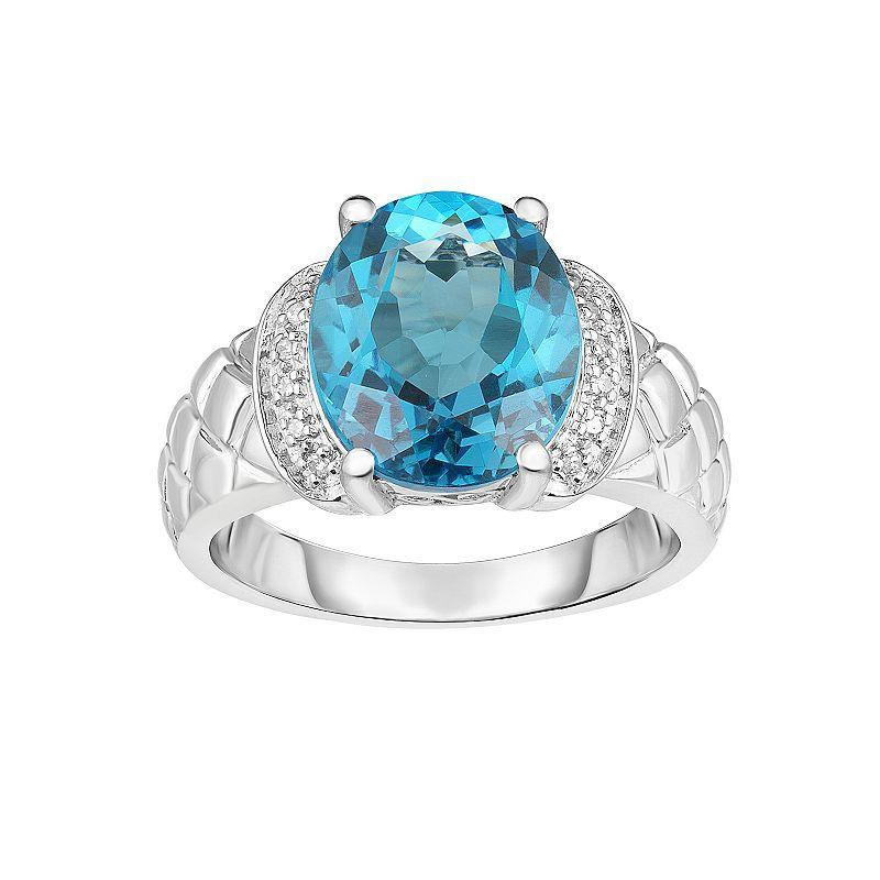 Sterling Silver Blue Topaz & Diamond Accent Ring, Womens Product Image