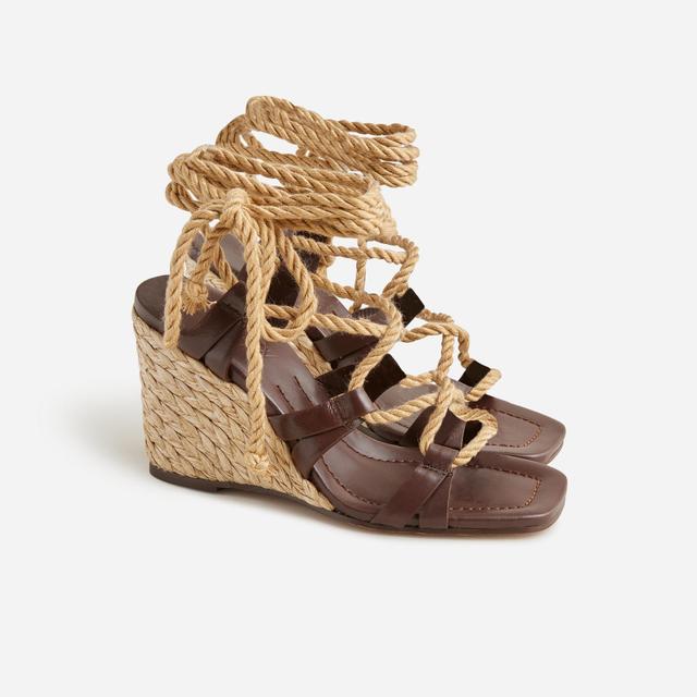 Made-in-Spain rope lace-up high-heel sandals in leather Product Image