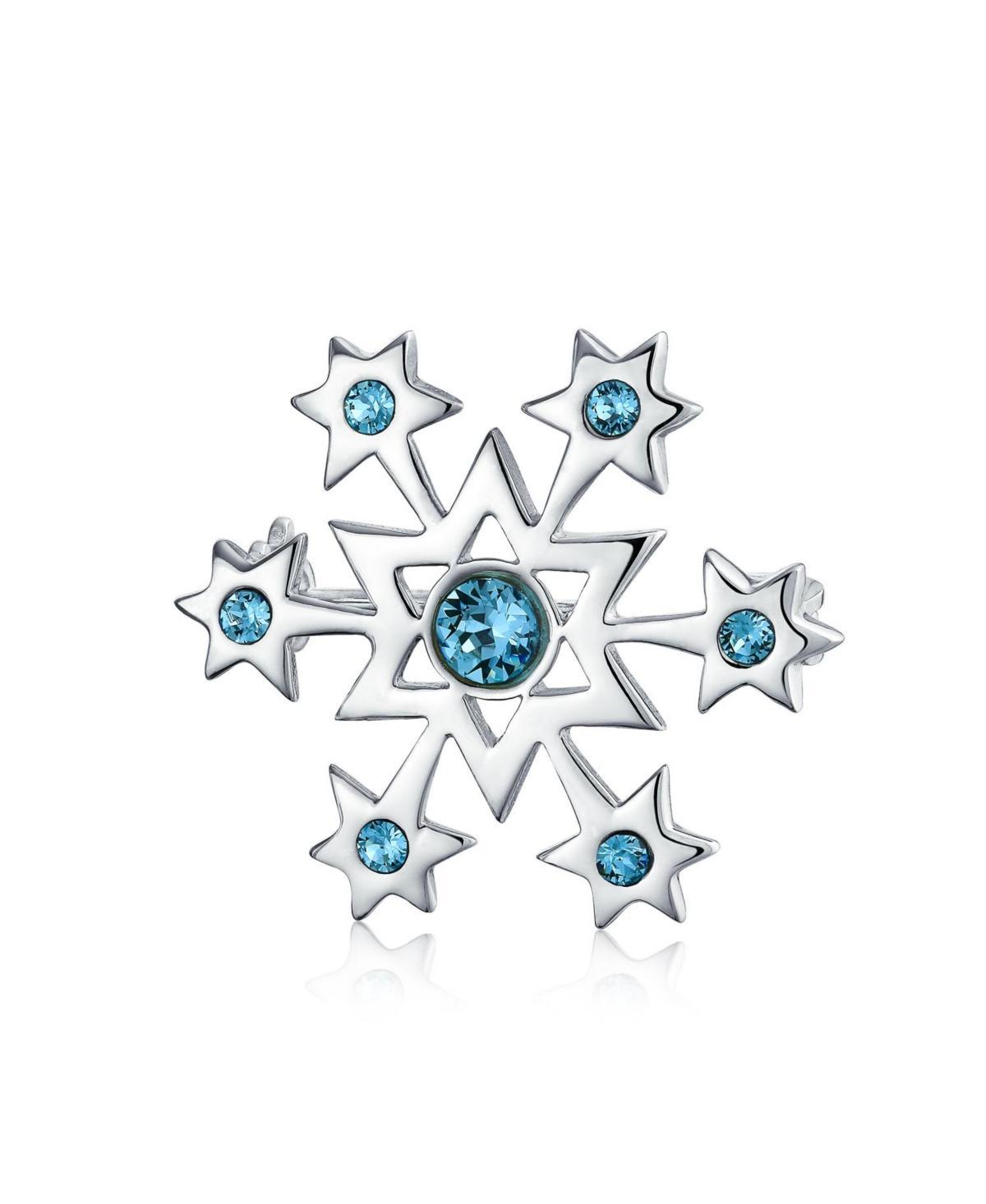 Frozen Winter Aqua Ice Blue Holiday Party Cz Cubic Zirconia Snowflake Brooch Christmas Pin For Women .925 Sterling Silver Product Image