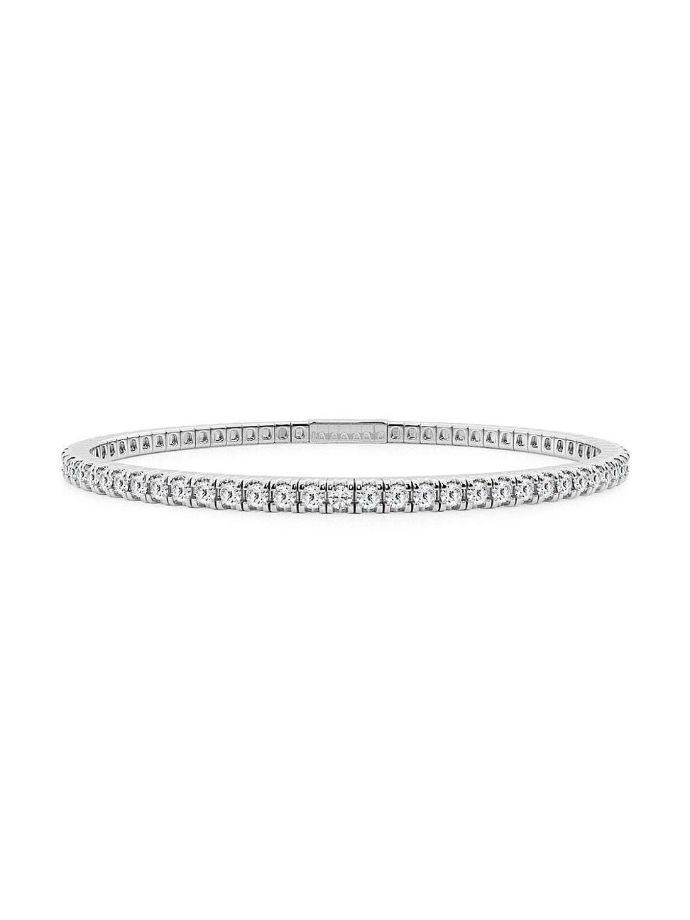 Womens 14K White Gold & Lab-Grown Diamond Flexible Tennis Bangle Product Image