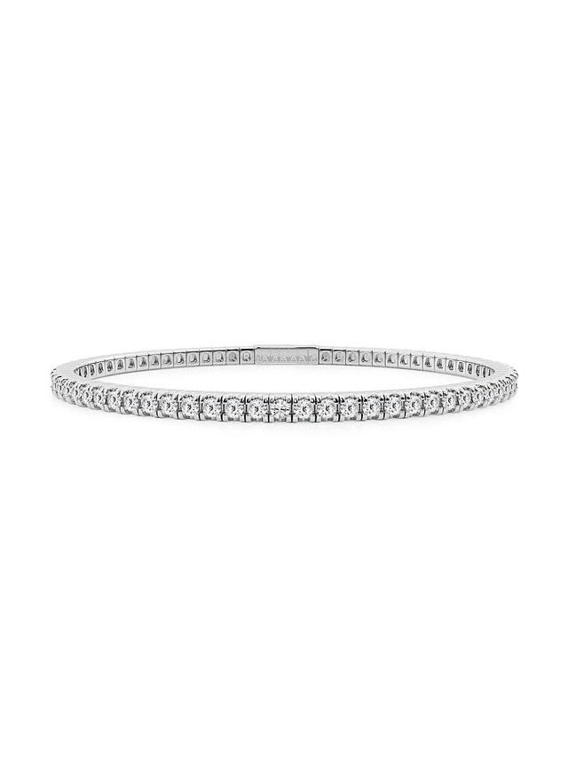 Womens 14K White Gold & Lab-Grown Diamond Flexible Tennis Bangle Product Image