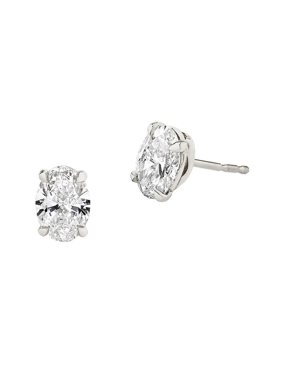 Womens Solitaire Classics 14K White Gold & Lab-Grown Diamond Oval Solitaire Studs - White Gold Product Image