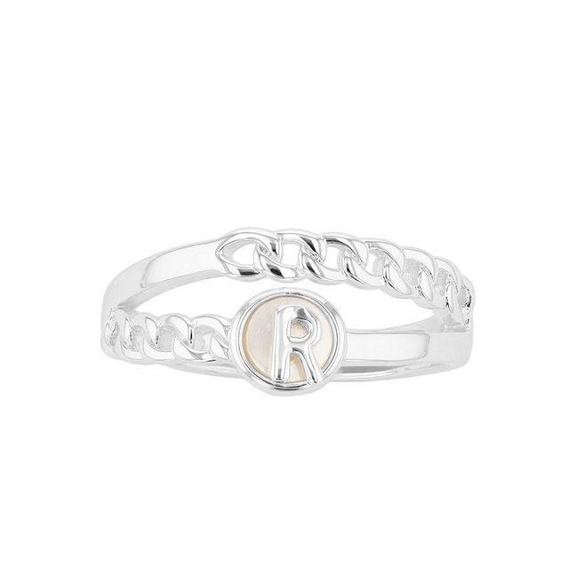 City Luxe Silver Tone Mother-of-Pearl Initial Disk Chain Band Ring, Womens, Silver Tone C Product Image