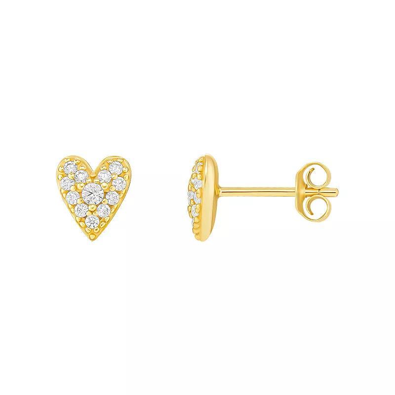 PRIMROSE 18k Gold Over Silver Pave Cubic Zirconia Heart Stud Earrings, Womens, Yellow Gold Tone Clear Product Image