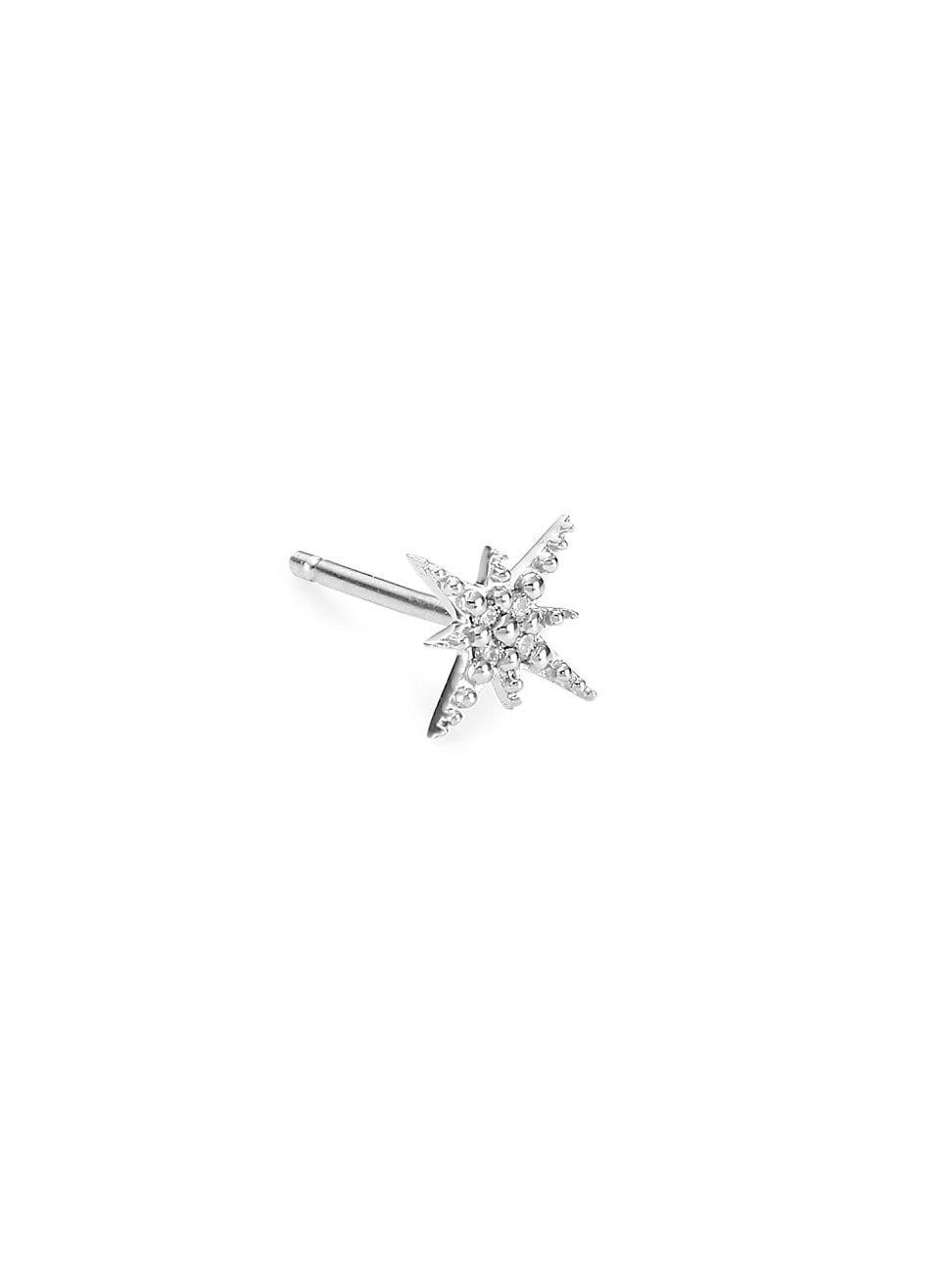 Womens 14K White Gold & Diamond Pav Starburst Single Stud Earring Product Image