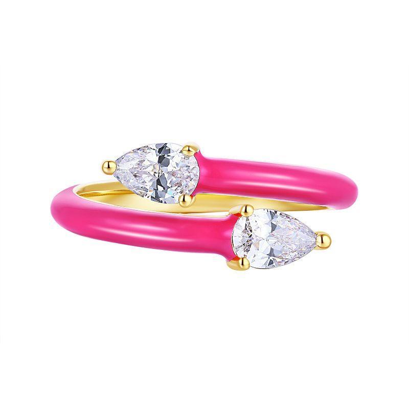 Enamorata Pink Enamel & Pear Cubic Zirconia Wrap Ring, Womens Gold Tone Pink Product Image