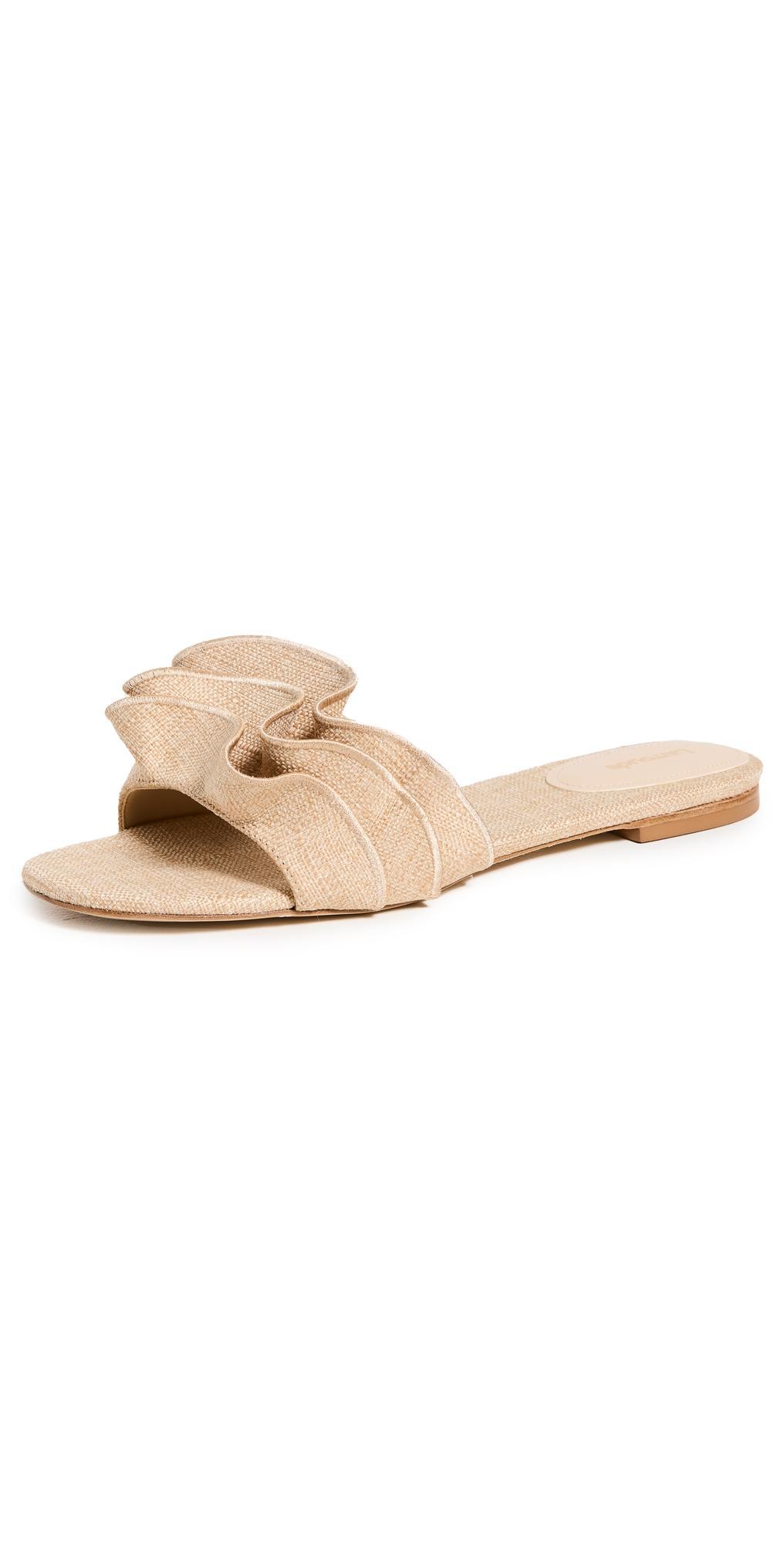 Larroude Ivy Ruffle Sandals Beige/Beige 9.5 Product Image