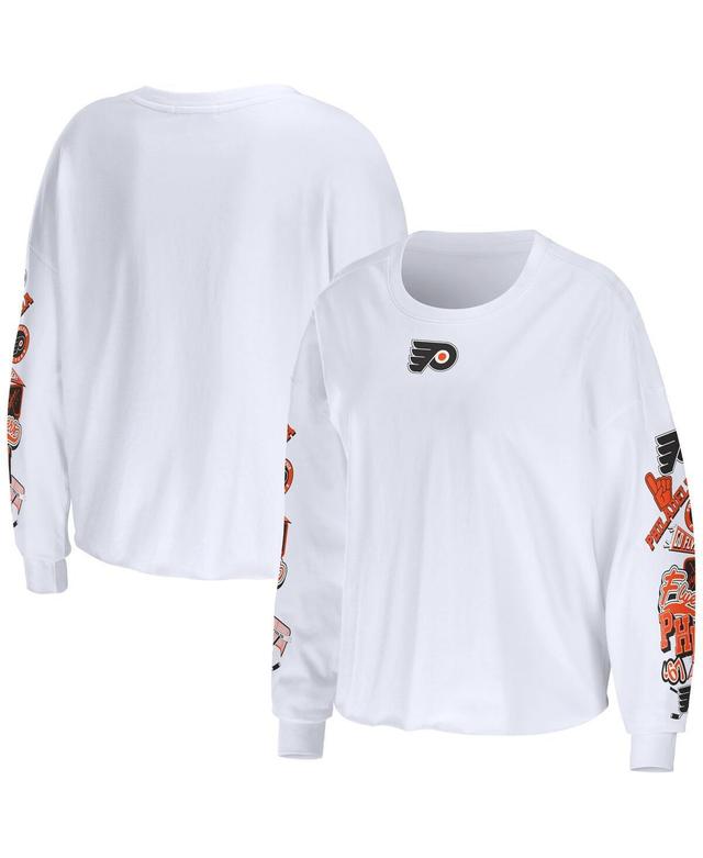 Womens Wear by Erin Andrews White Philadelphia Flyers Celebration Cropped Long Sleeve T-shirt Product Image