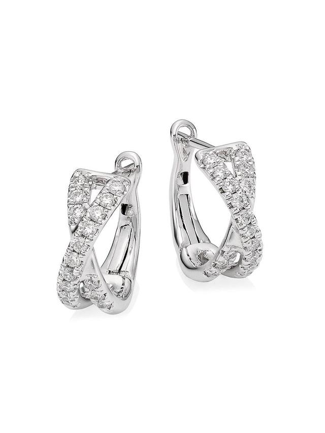 Womens 14K White Gold & 0.40 TCW Diamond Crossover Huggie Earrings Product Image