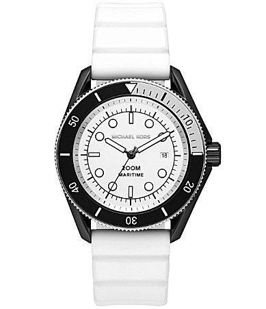 Michael Kors Mens Maritime Three-Hand Date White Silicone Strap Watch Product Image