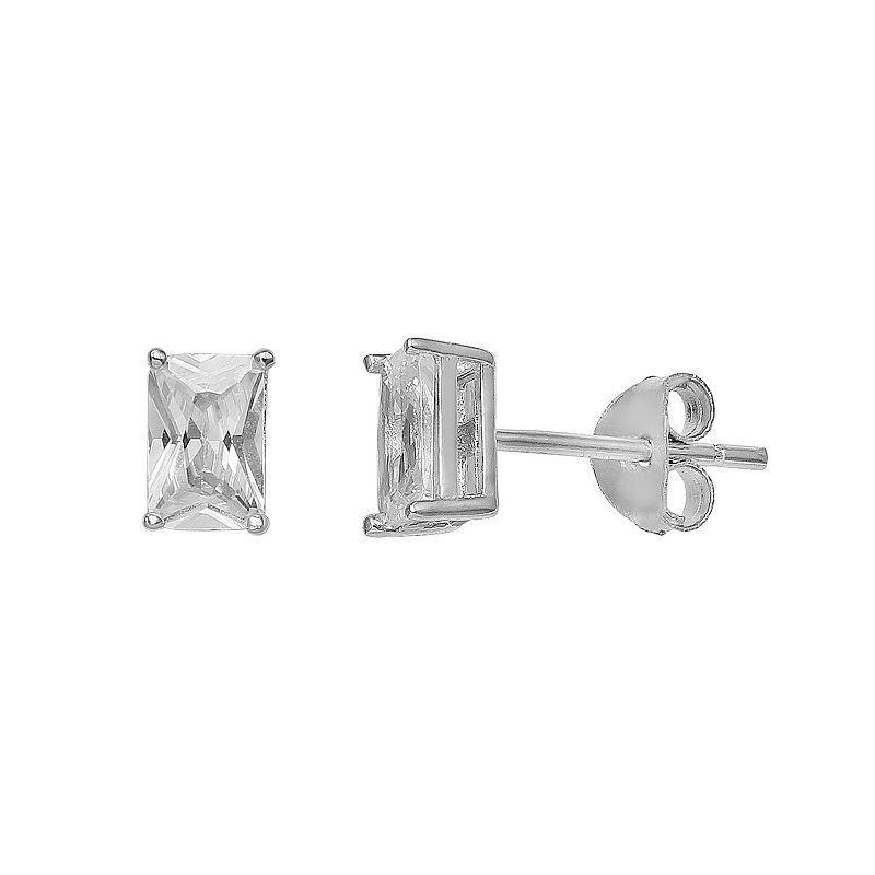 PRIMROSE Sterling Silver Baguette Cut Cubic Zirconia Stud Earrings, Womens Product Image