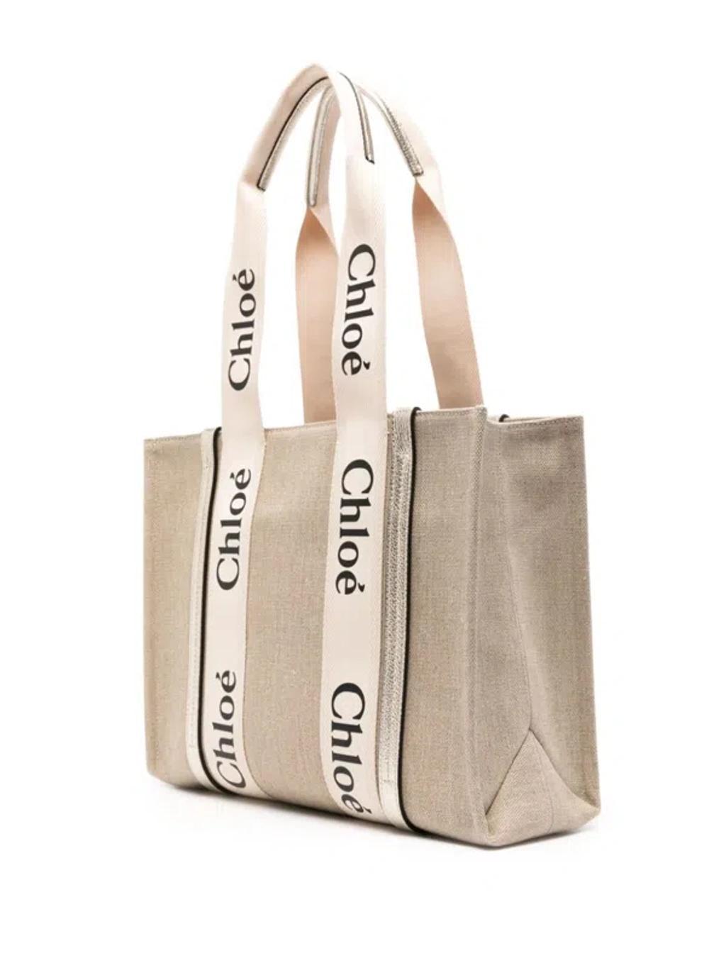 CHLOÉ Woody Medium Canvas And Leather Tote Bag In Pink Product Image