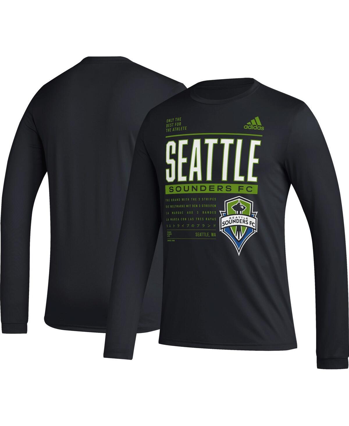 Mens adidas Black Seattle Sounders Fc Club Dna Long Sleeve Aeroready T-shirt Product Image