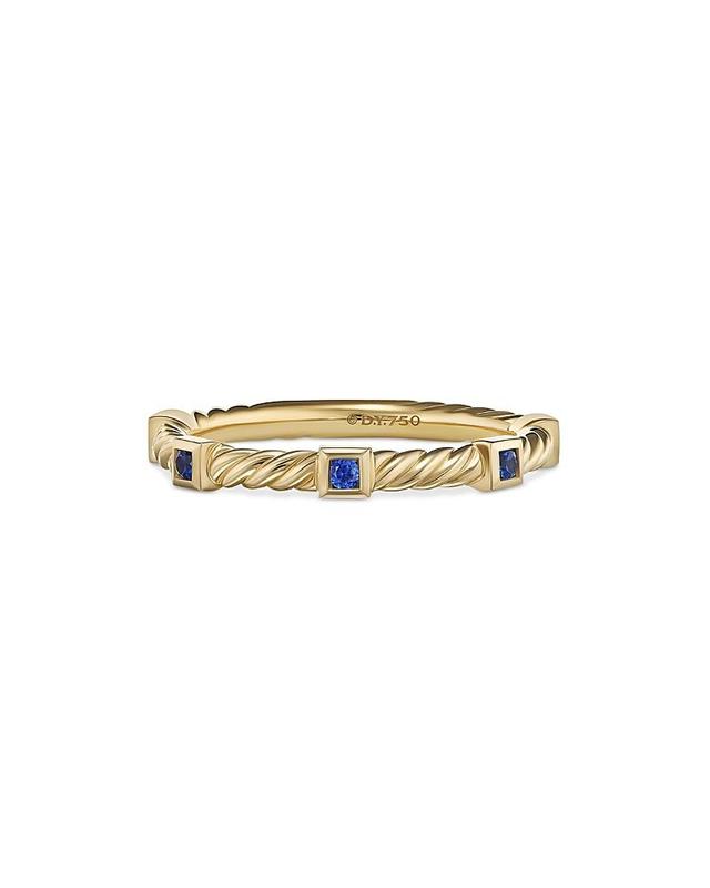 David Yurman 18K Yellow Gold Cable Sapphire Stack Band Ring Product Image