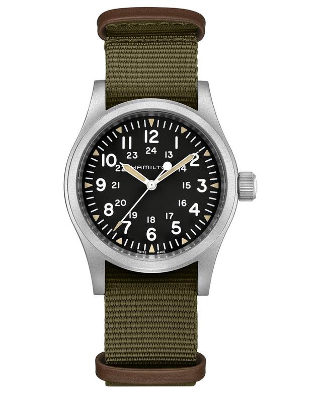 Hamilton Mens Khaki Field Mechanical Black Dial Green NATO Strap Watch Product Image