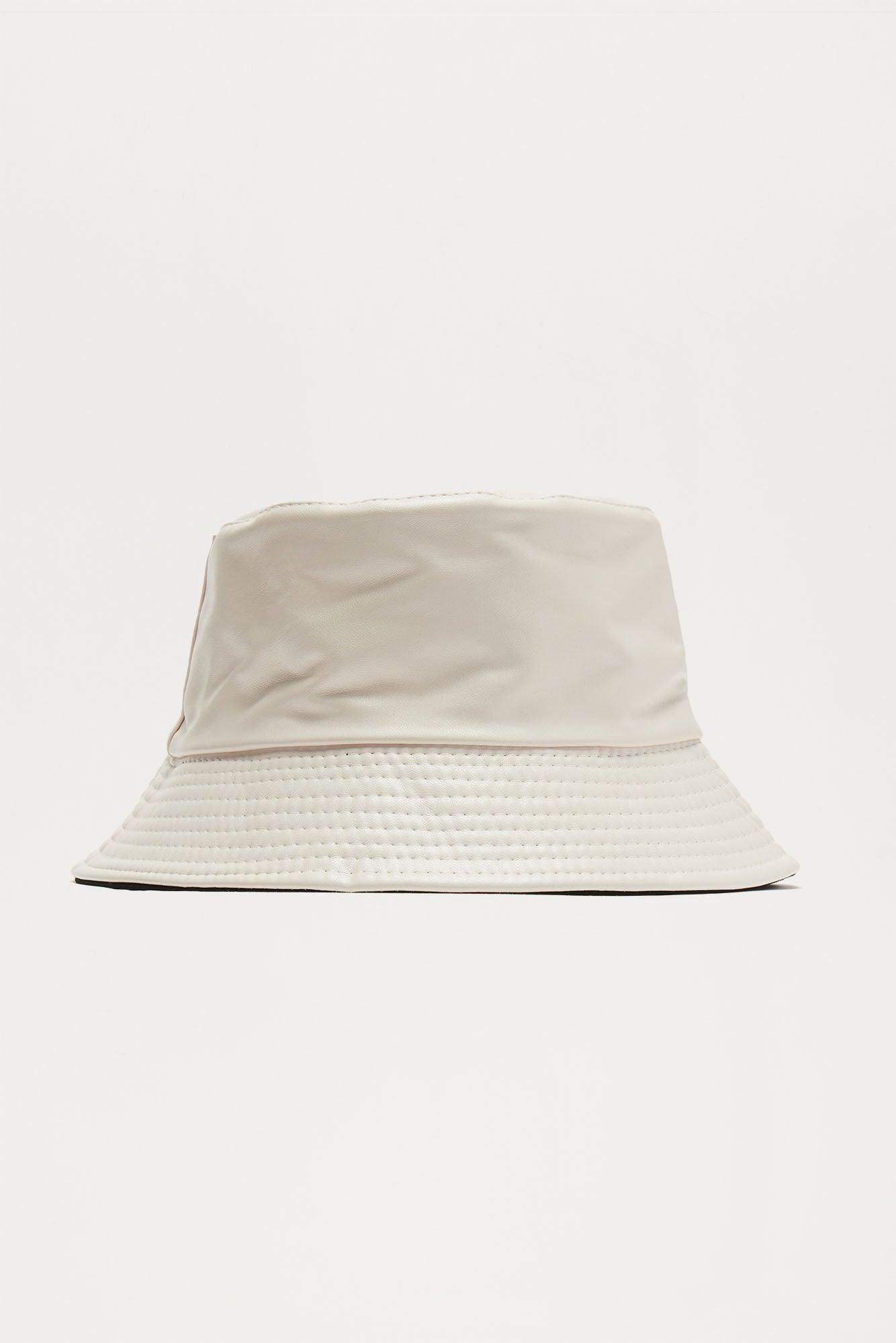 Faux Leather Bucket Hat - Off White Product Image