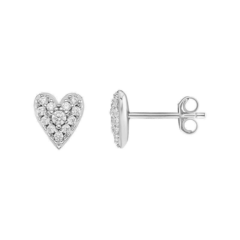 PRIMROSE Sterling Silver Pave Cubic Zirconia Heart Stud Earrings, Womens, Grey Product Image