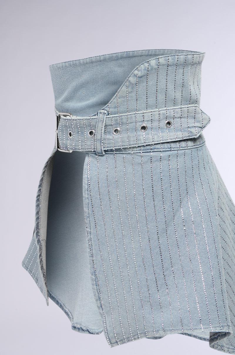 BLING IS BETTER MINI DENIM BELT SKIRT Product Image