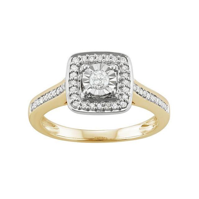 14k Gold Over Silver 1/3 Carat T.W. Diamond Square Halo Engagement Ring, Womens Sterling Product Image