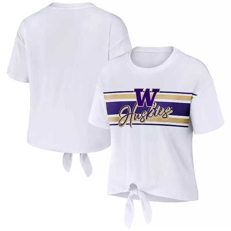 Womens WEAR by Erin Andrews Washington Huskies Striped Front Knot Cropped T-Shirt Product Image