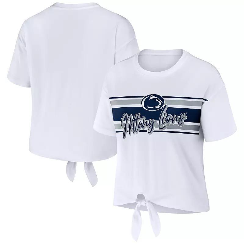 Womens WEAR by Erin Andrews Penn State Nittany Lions Striped Front Knot Cropped T-Shirt Product Image