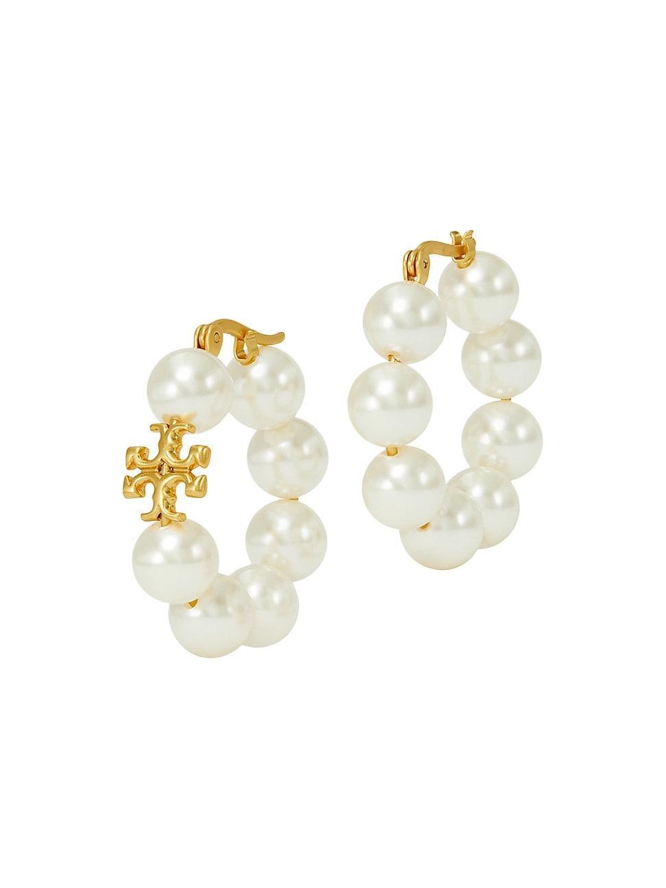 Womens Kira 14K-Gold-Plated & Faux Pearl Hoop Earrings Product Image