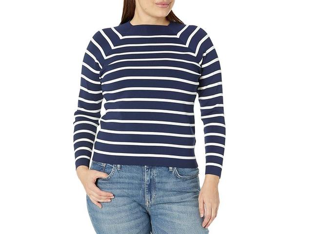 LAUREN Ralph Lauren Plus Size Striped Mock Neck Sweater (French /Mascarpone Cream) Women's Clothing Product Image