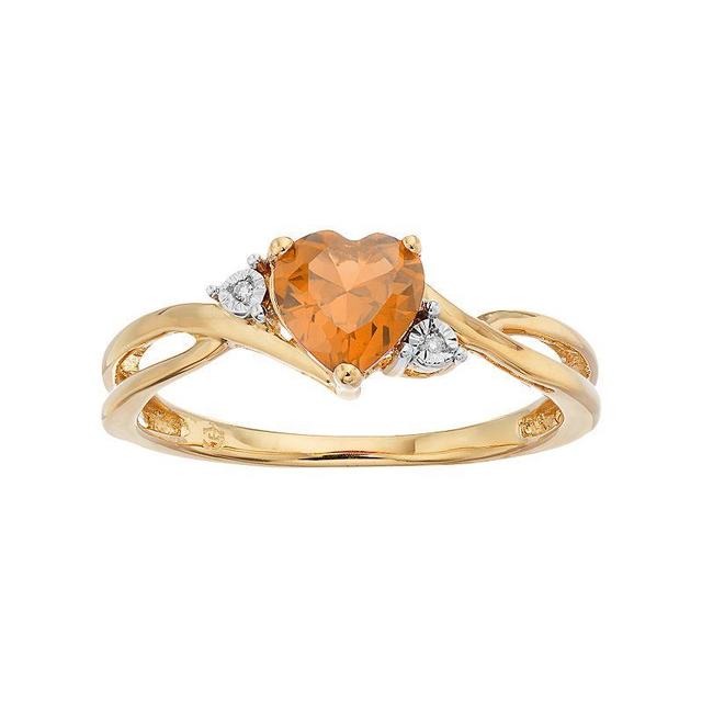 10k Gold Citrine & Diamond Accent Swirl Heart Ring, Womens Orange Product Image