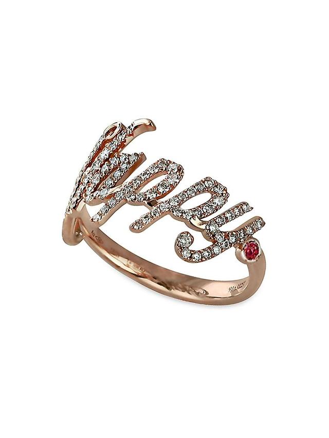 Womens Sentiments 18K Rose Gold, Ruby & Diamond Happy Ring Product Image