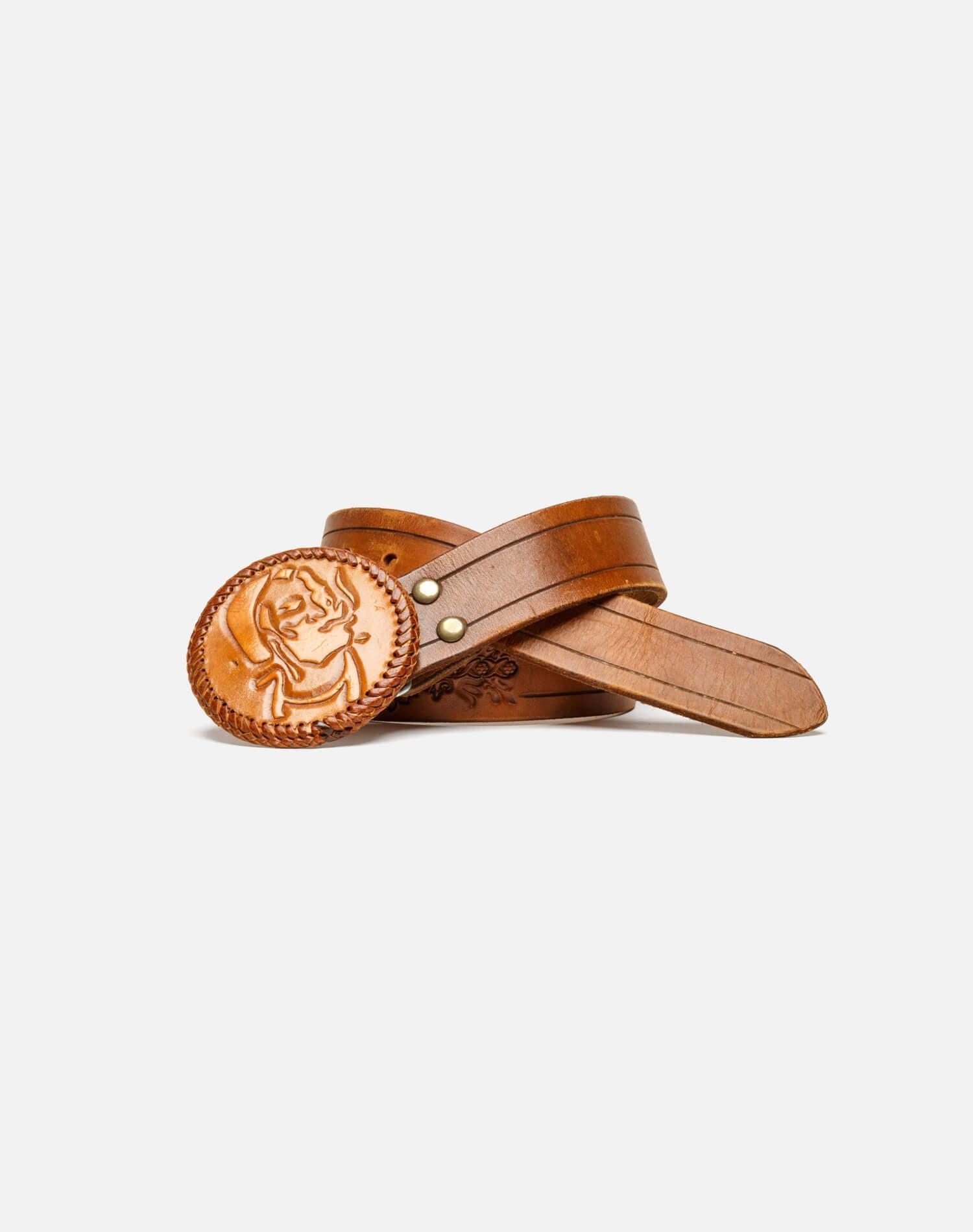 70s Zig Zag Leather Buckle on Embossed Belt Female Product Image