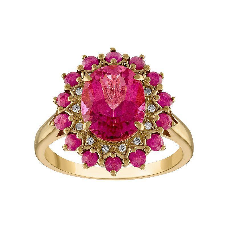 Tiara 14k Gold Over Silver Pink Topaz Ruby & Diamond Accent Ring, Womens Gold Tone Product Image