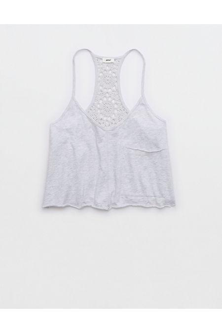 Aerie Summer House Crochet Back Cropped Tank Top Women's Product Image