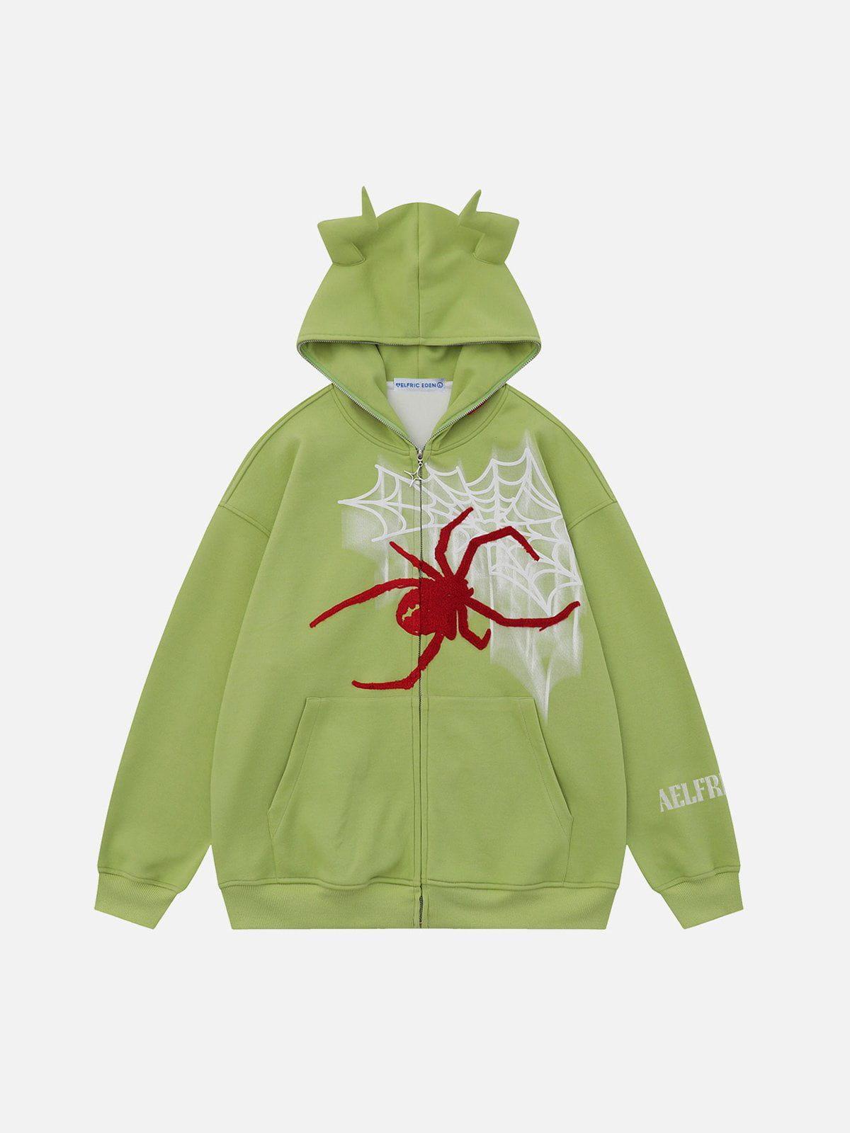 Aelfric Eden Horn Design Flocking Spider Zip Up Hoodie Product Image