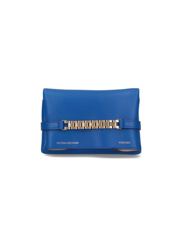 Chain Pouch Leather Tote Bag In Blue Product Image