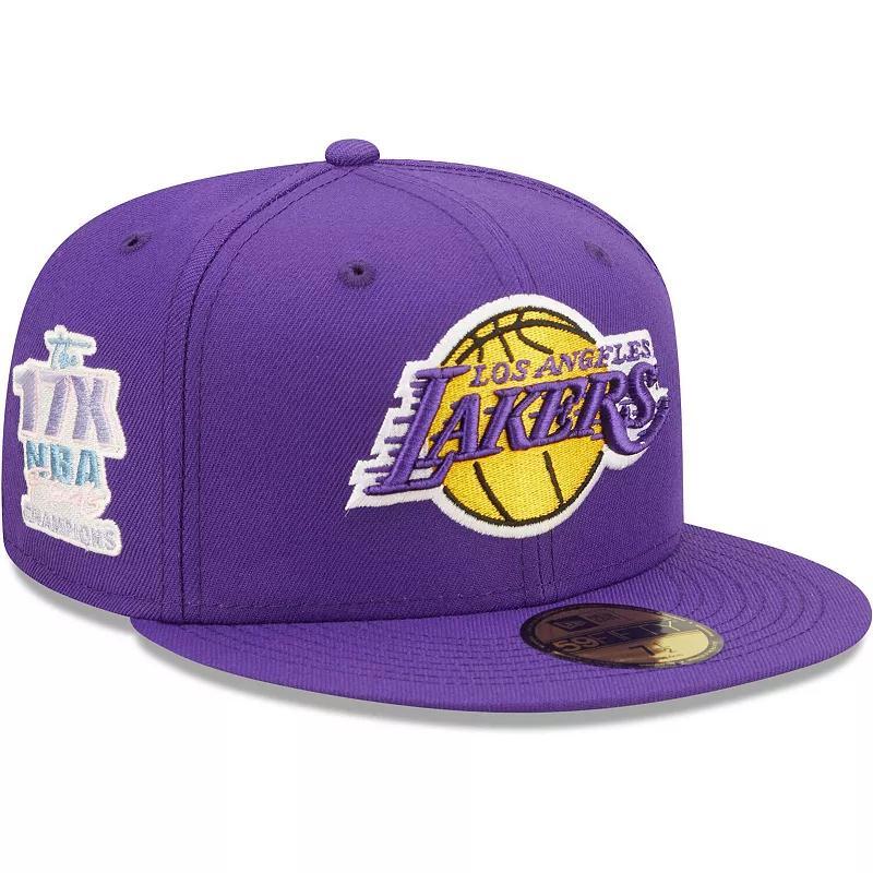 Mens New Era Los Angeles Lakers 17x NBA Finals Champions Pop Sweat 59FIFTY Fitted Hat Product Image