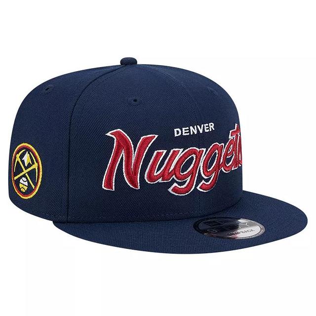 Mens New Era Navy Denver Nuggets Evergreen Script Side Patch 9FIFTY Snapback Hat, Nug Blue Product Image