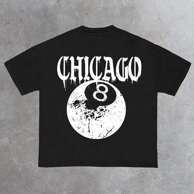 Chicago 8 Ball Print Cotton Casual T-Shirt Product Image