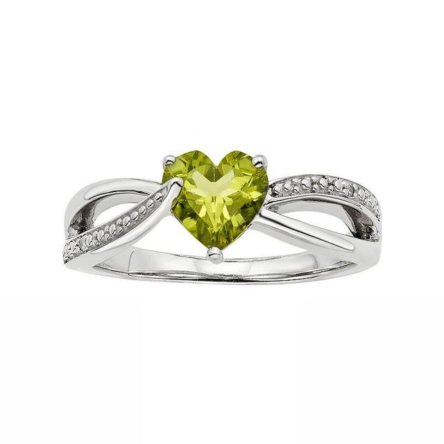 Peridot and Diamond Accent Sterling Silver Heart Bypass Ring, Womens Green Product Image