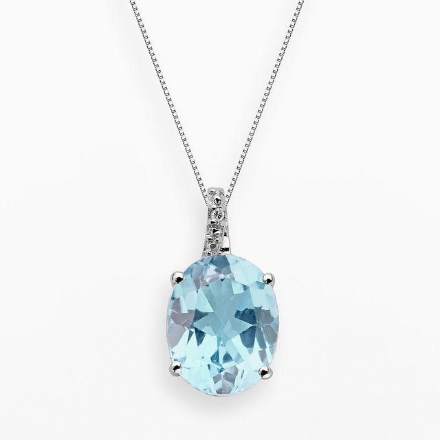 Gemminded Sterling Silver Lab-Created Aquamarine and Diamond Accent Oval Pendant, Womens Blue Product Image