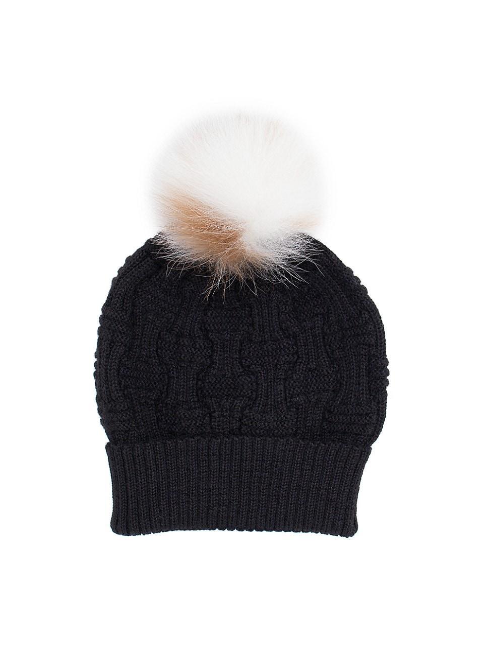 Womens Alpaca Knit Pom-Pom Beanie Hat Product Image