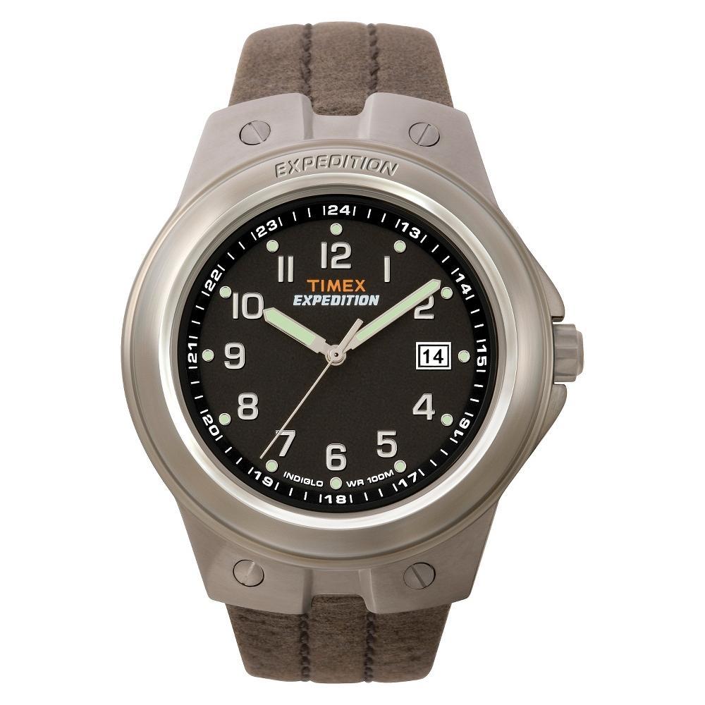 Mens Timex Expedition Watch with Leather Strap - SilverBrown T49631JT Product Image