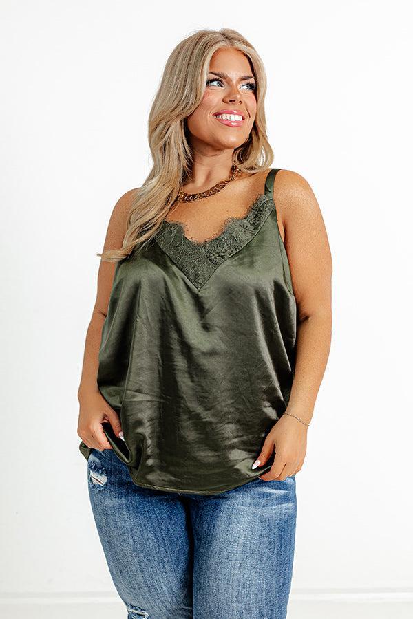 Lost In A Novel Satin Tank In Army Green Curves Product Image