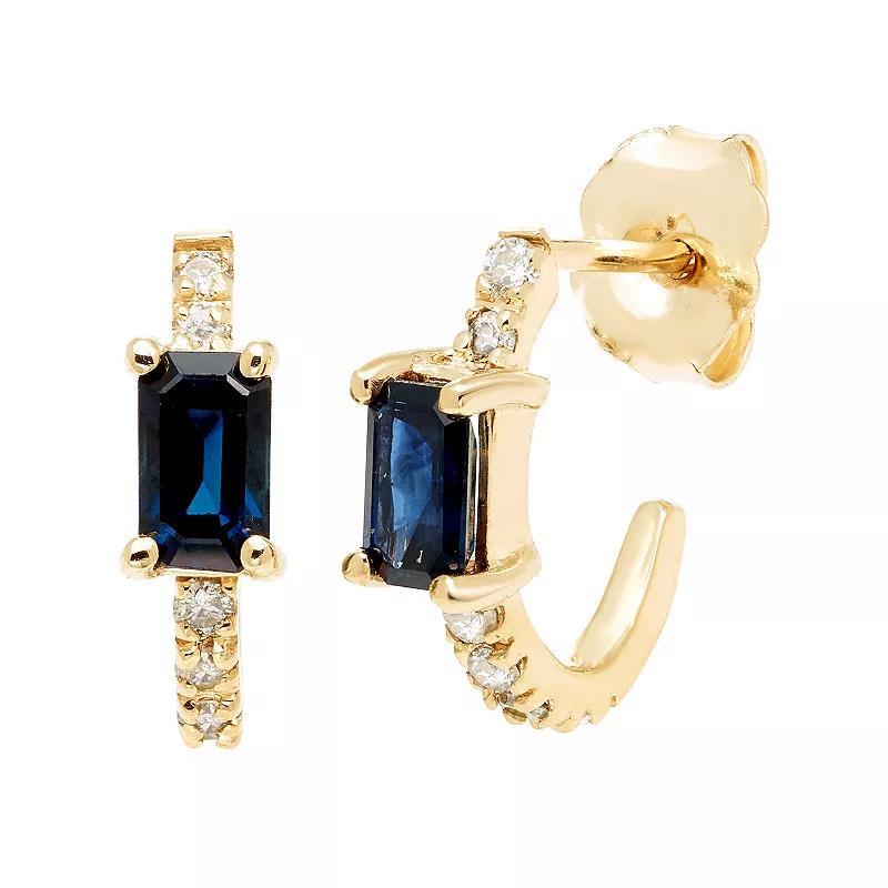 The Regal Collection 14k Gold Sapphire & 1/8 Carat T.W. Diamond Huggie Earrings, Womens Product Image