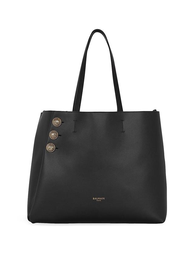 Balmain Emblem Crest Button Calfskin Shopper Product Image