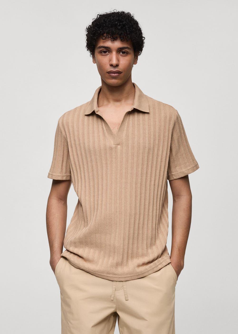 MANGO MAN - Regular fit ribbed cotton polo shirt beigeMen Product Image