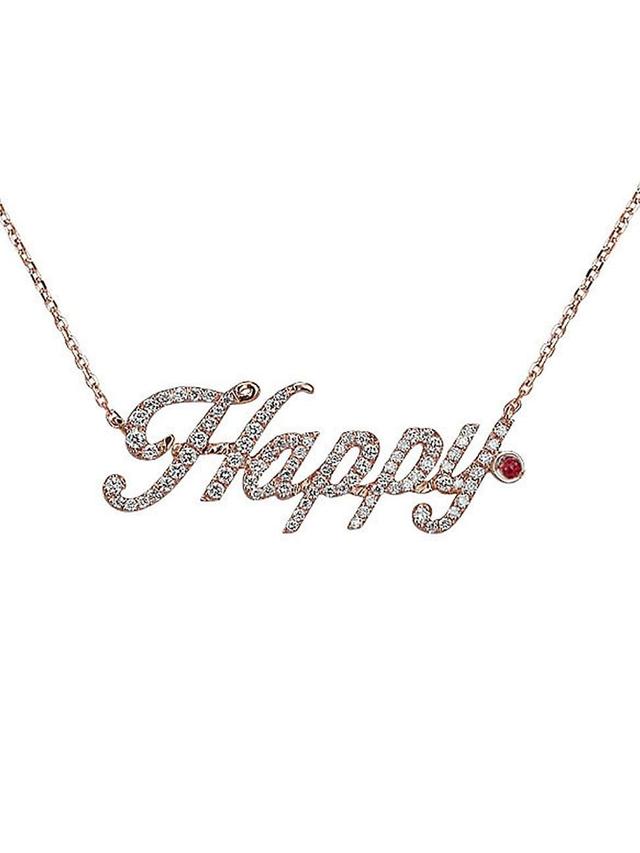 Womens Sentiments 18K Rose Gold, Ruby & Diamond Happy Necklace Product Image