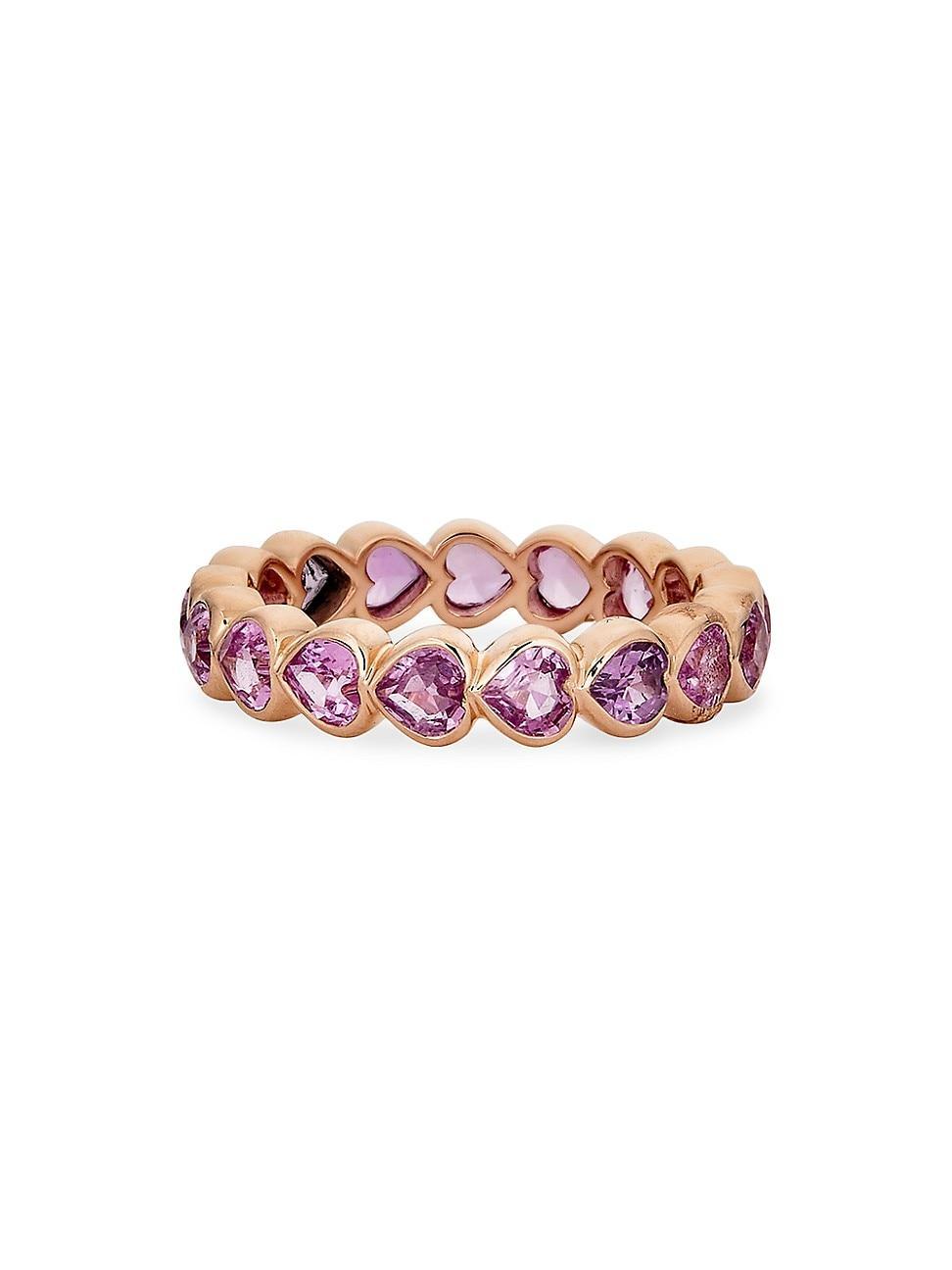 Womens 14K Yellow Gold & Pink Sapphire Heart Eternity Band Product Image