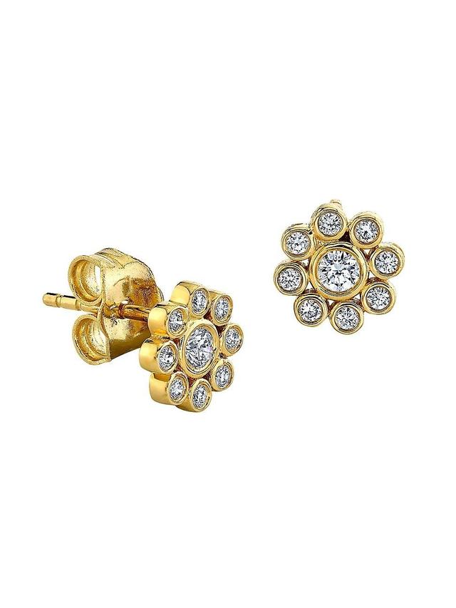 Womens 14K Yellow Gold & Diamond Flower Single Stud Earring Product Image