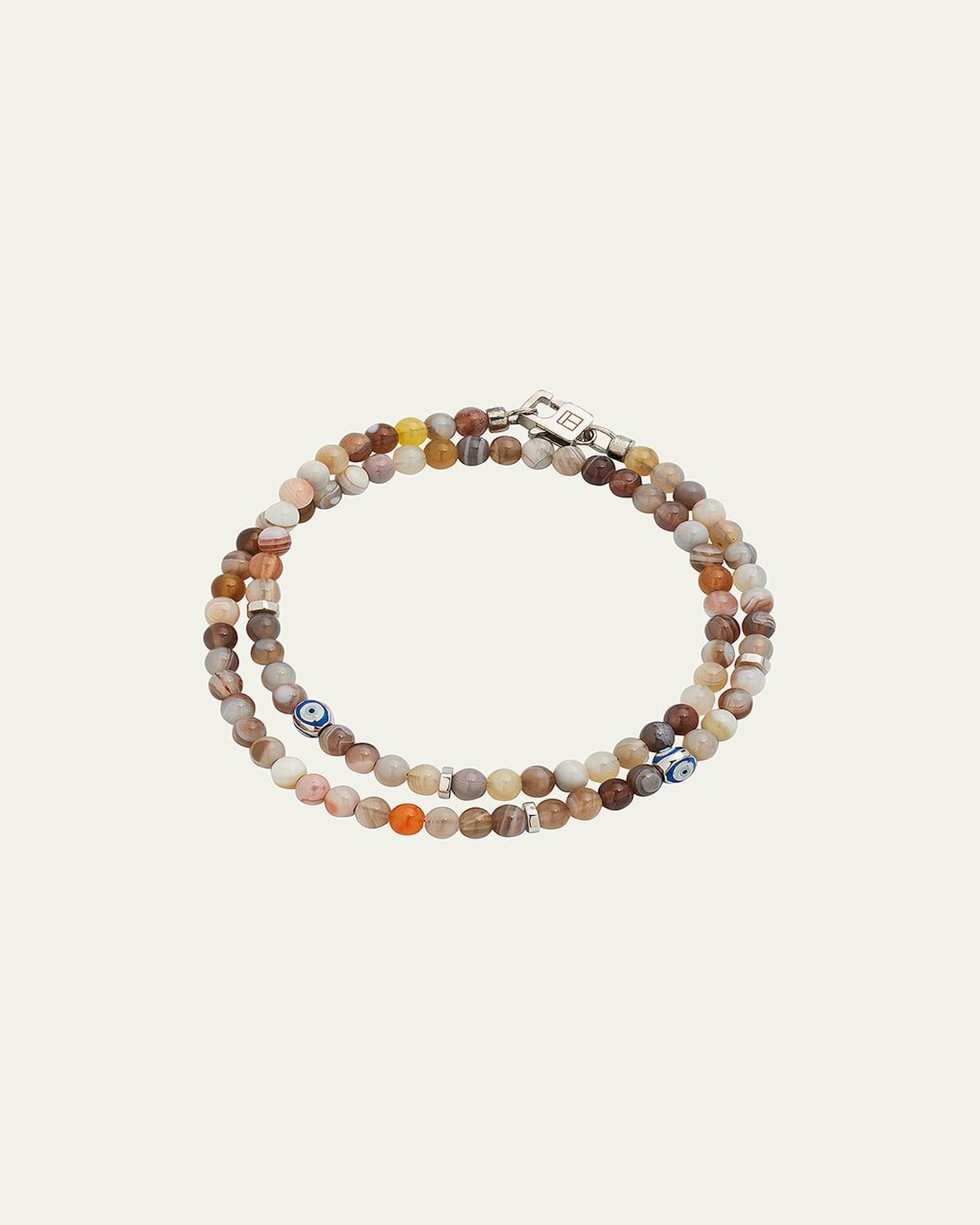 Tateossian Men's Double Wrap Agate Beaded Bracelet - Size: MEDIUM - Brown Product Image