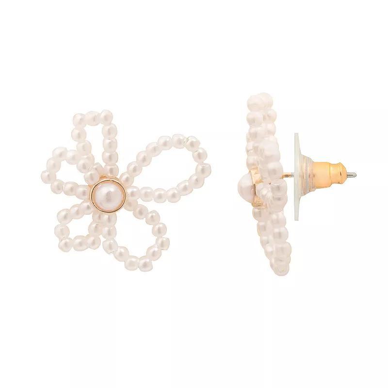 LC Lauren Conrad Simulated Pearl Flower Statement Earrings, Womens, White Product Image